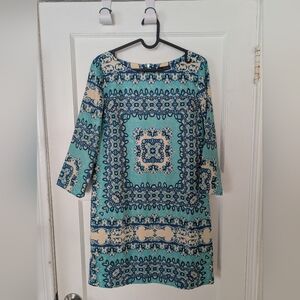 The Limited Blue and Cream Patterned Mini Dress